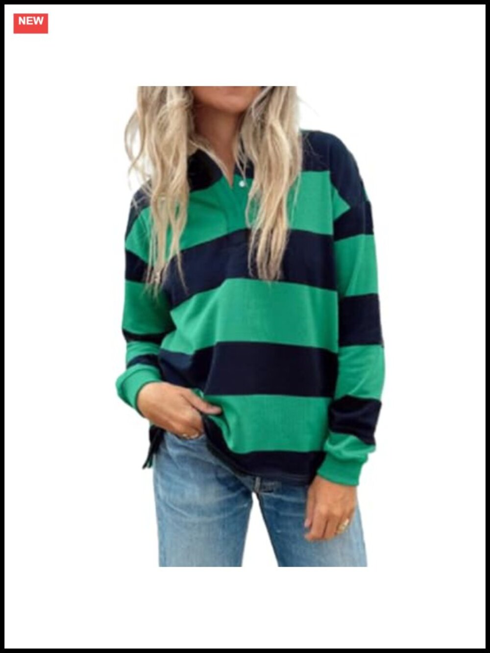 Women's Y2K Striped Lapel Collar Long Sleeve Rugby Polo Oversized Pullover
